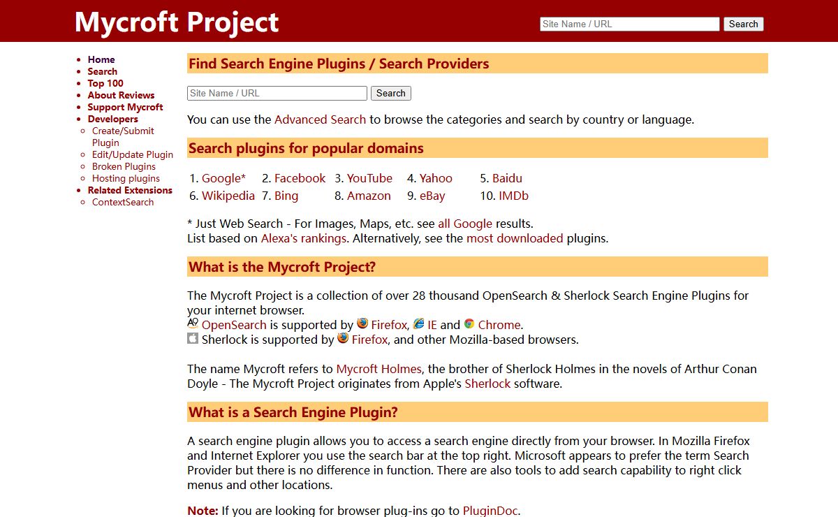 Mycroft Project: Search Engine Plugins - Firefox IE Chrome