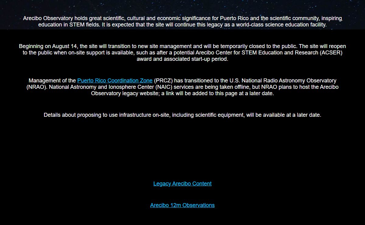 NRAO - Arecibo Observatory Landing Page