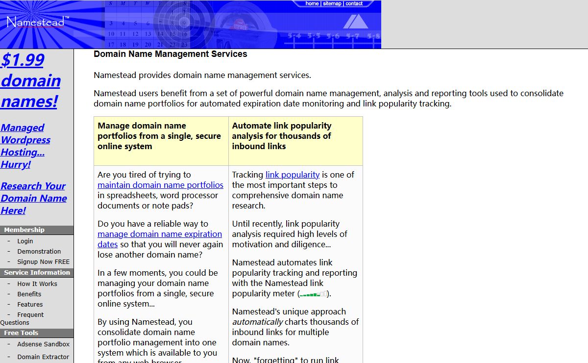 Namestead - Domain Name Portfolio Management - Free Online Service