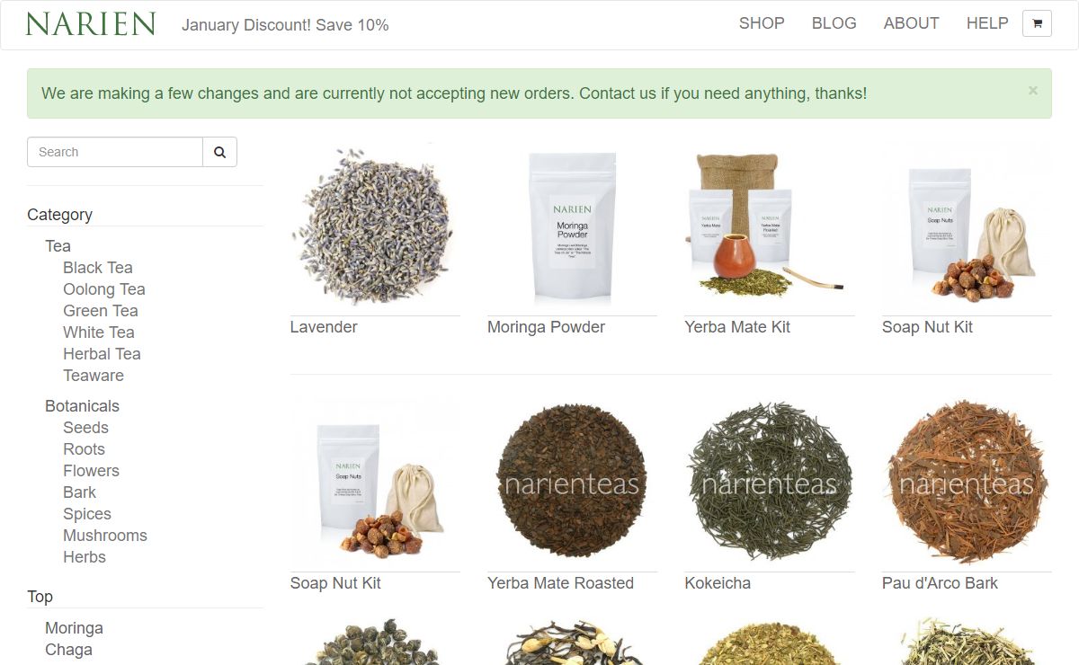 Narien Loose Teas, Herbal Tisanes, Teaware