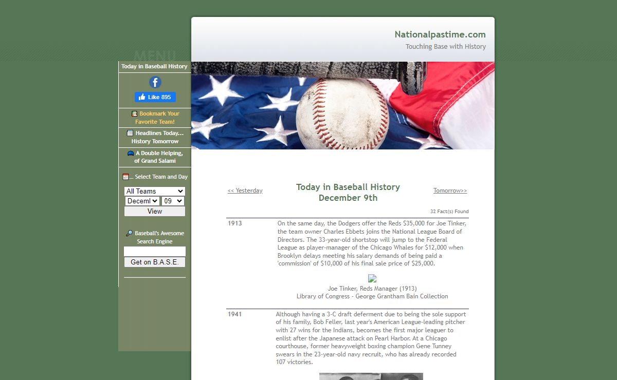 Baseball History December 9th - National Pastime - Baseball History