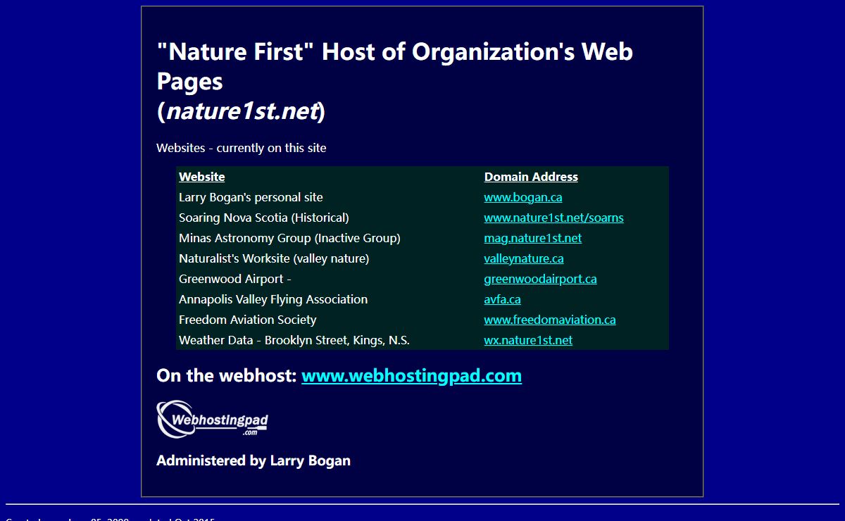 Nature First Host of Organization's Web Pages