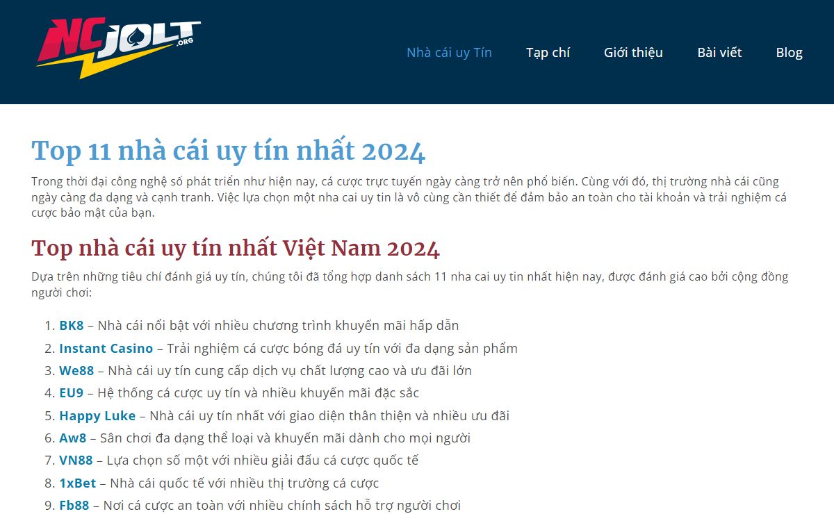 Top 11 nhà cái uy tín nhất 2024