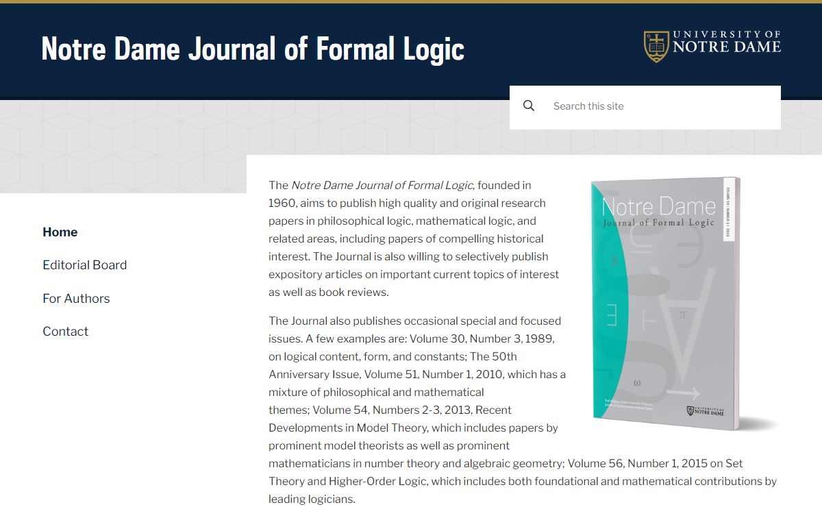 Notre Dame Journal of Formal Logic | University of Notre Dame