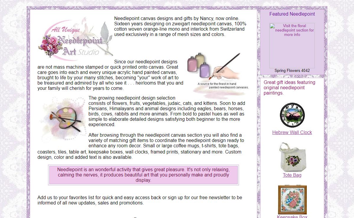 Needlepoint Canvas Designs - Acrylic Hand painted Needlepoint Canvas & Gifts
