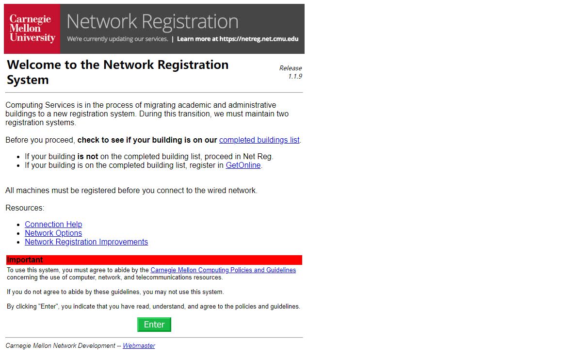 Carnegie Mellon Network Registration