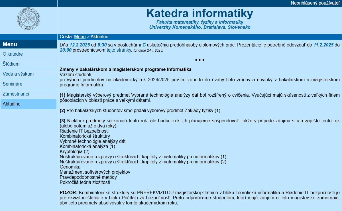 Katedra informatiky - Aktuálne