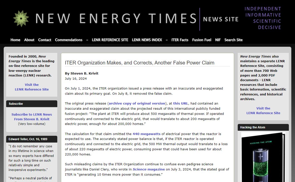 New Energy Times | LENR News and Scientific References
