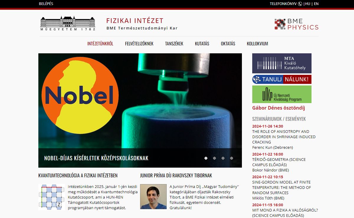 Fizikai Intézet | BME Természettudományi Kar