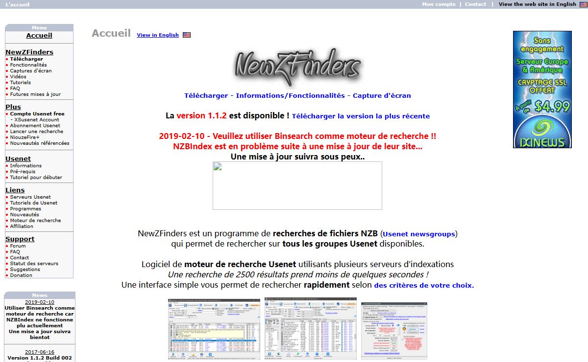 NewZFinders - Programme de moteur de recherche Usenet ( moteur de recherche de fichiers Usenet .NZB ) fichier .NZB binaires sur les newsgroups.