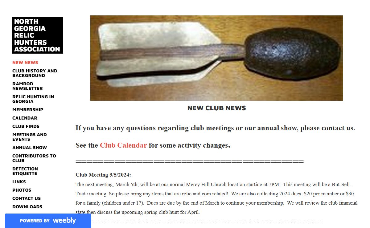 North Georgia Relic Hunters Association - New News