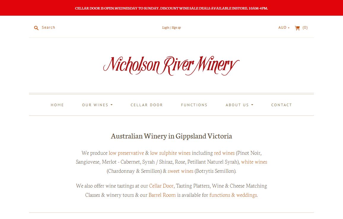 Nicholson River Winery. European styled Australian Wine East Gippsland