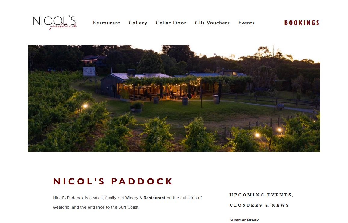 Geelong Winery & Restaurant - Nicol's Paddock