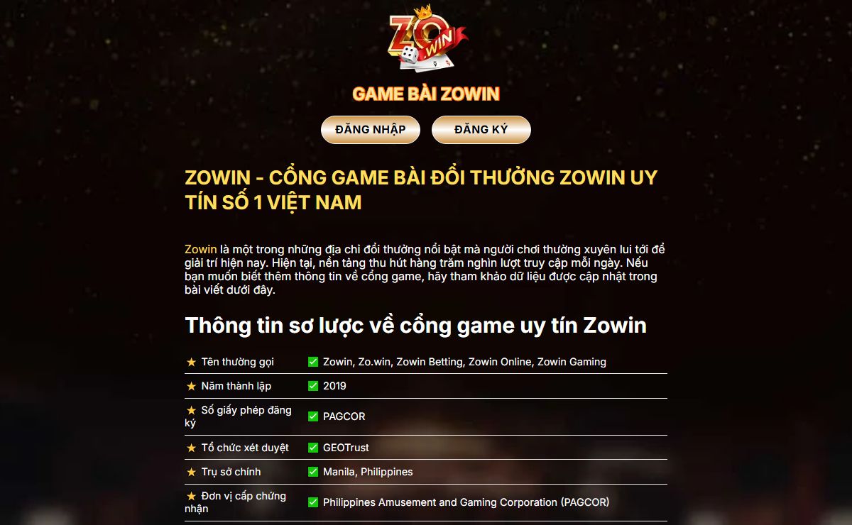 Zowin - Cổng Game Bài Đổi Thưởng Zowin Uy Tín Số 1 Việt Nam