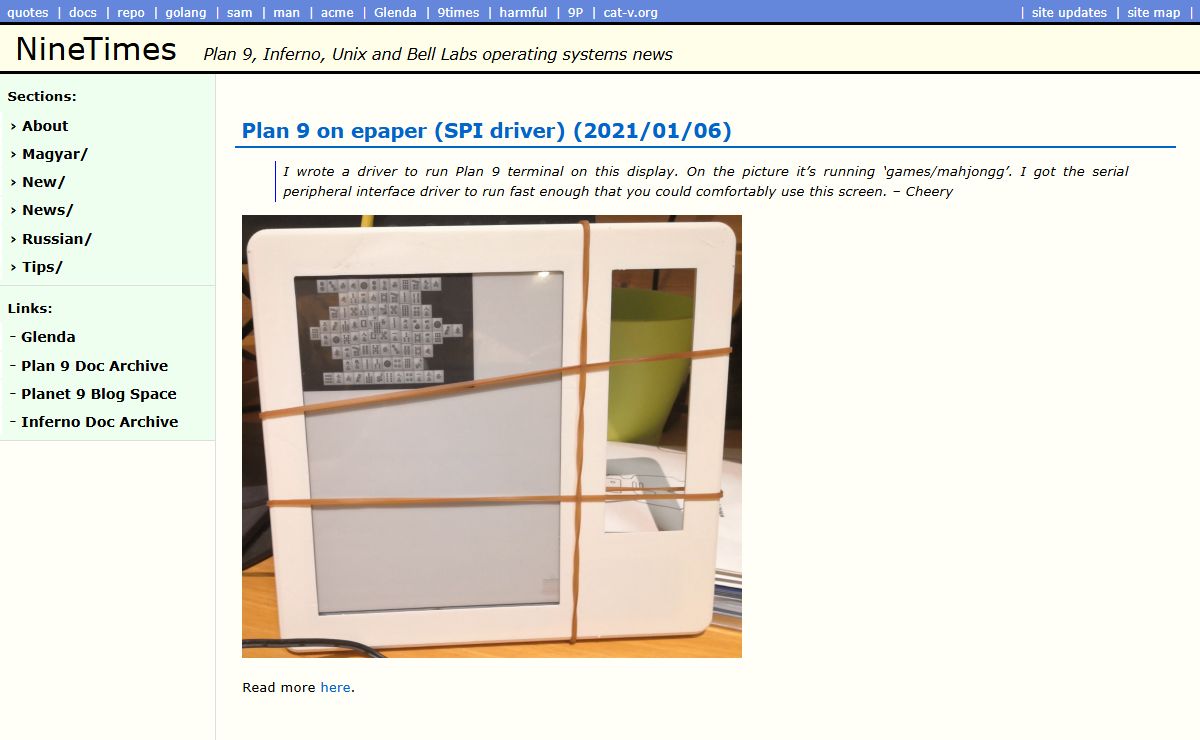 NineTimes Plan 9, Inferno, Unix and Bell Labs operating systems news