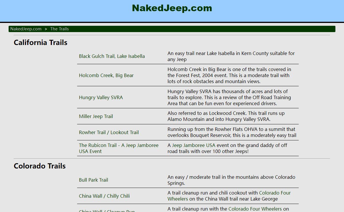 NakedJeep -> The Trails