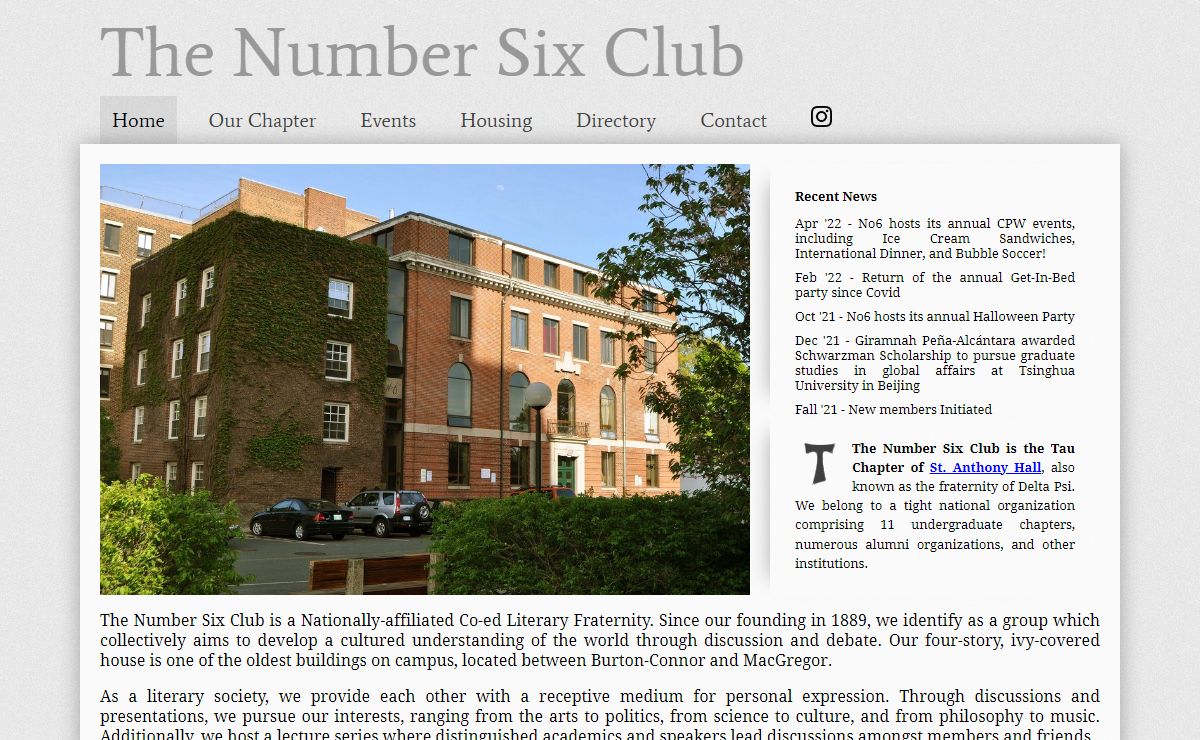 The Number Six Club - St. Anthony Hall, Tau Chapter