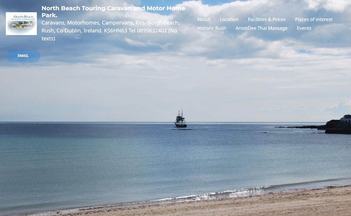 North Beach Touring Caravan and Motor Home Park. – Caravans, Motorhomes, Campervans, RVs. North Beach, Rush, Co Dublin, Ireland. K56HN63 Tel 0899832402 (No texts)