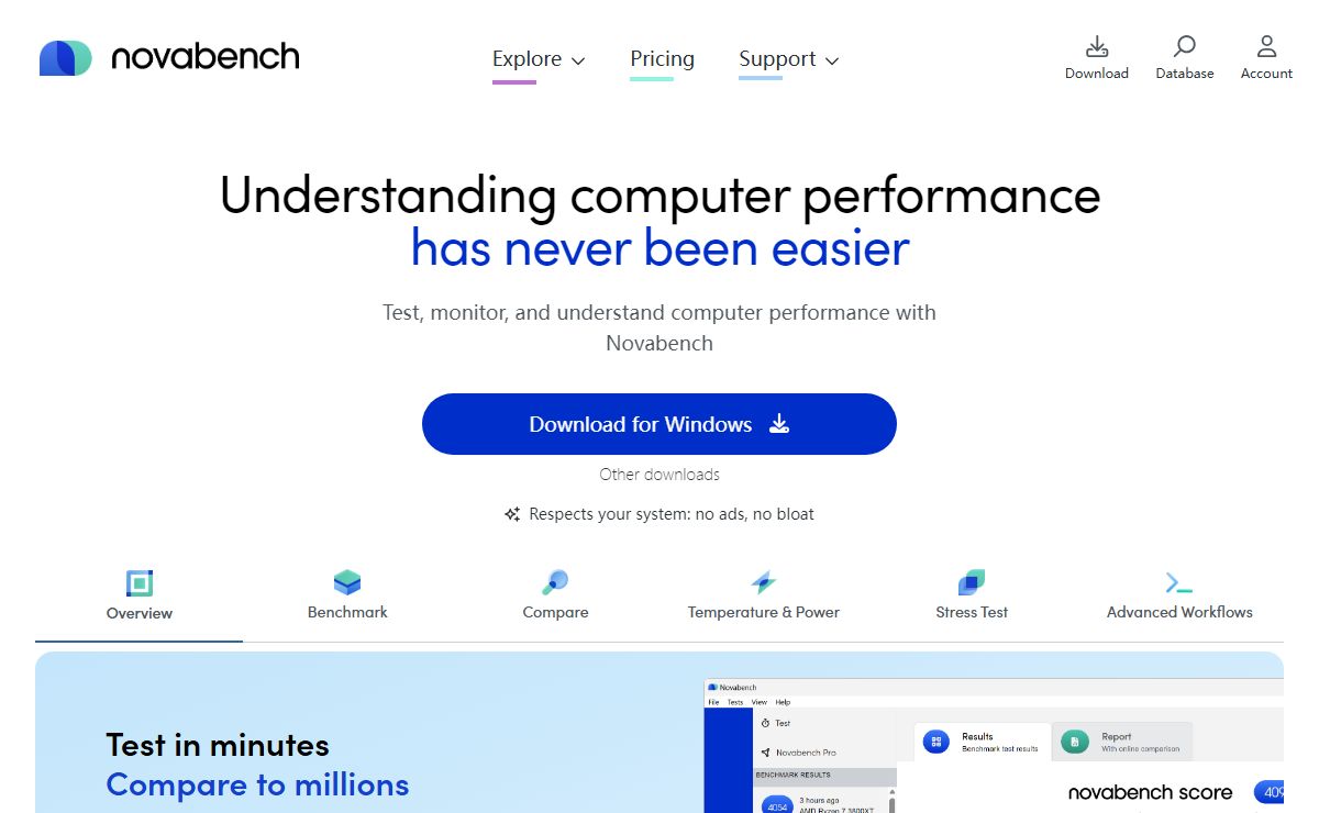 Novabench - Free Computer Benchmark Software