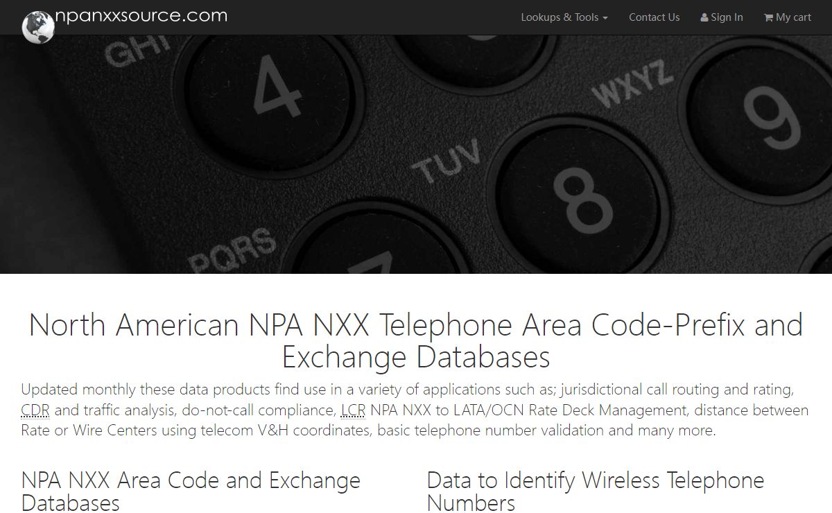 NPA NXX Telephone Area Code / Prefix and Exchange Databases