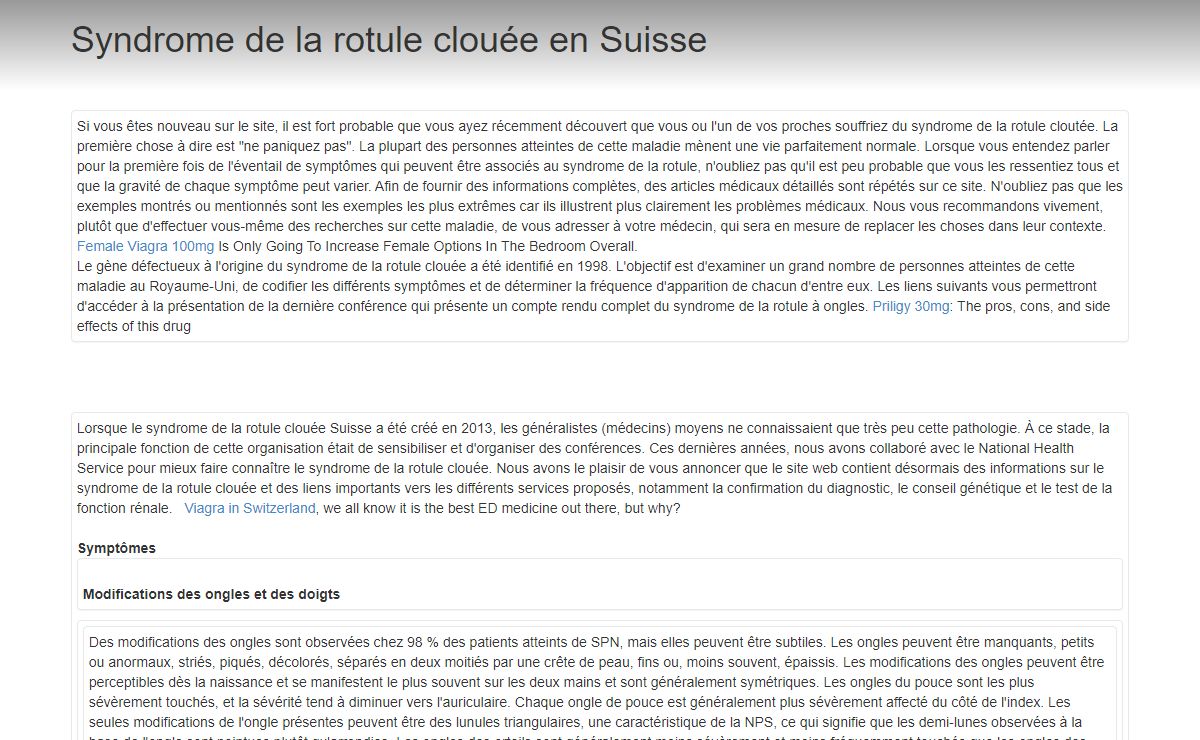 Syndrome de la rotule clouée en Suisse - Homepage