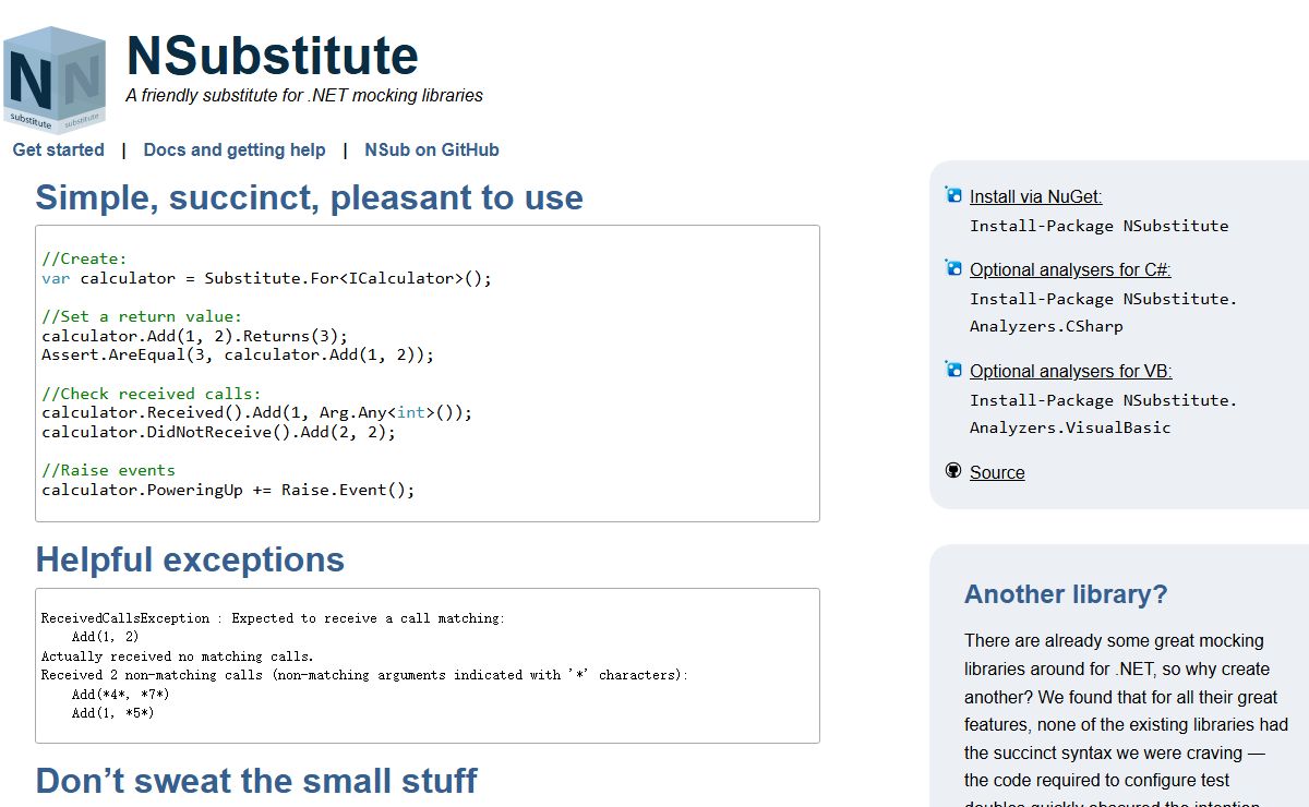 NSubstitute: A friendly substitute for .NET mocking libraries