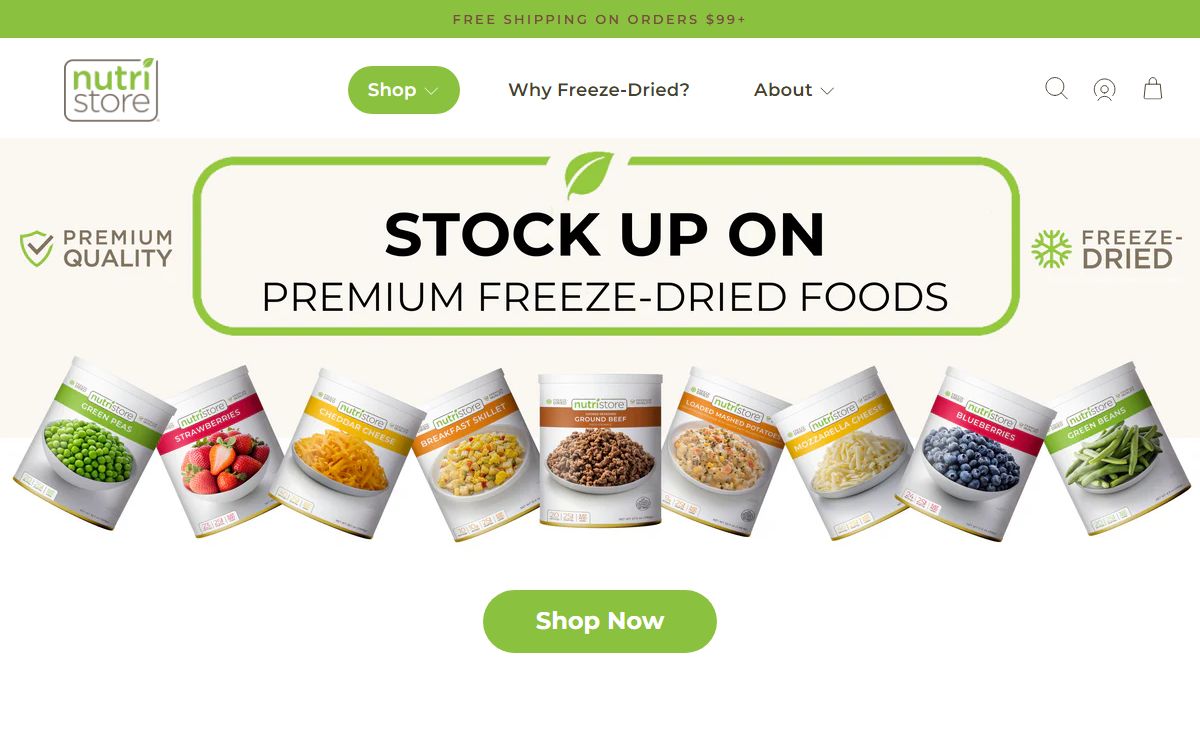 Nutristore Foods | Premium Freeze-Dried Emergency Food