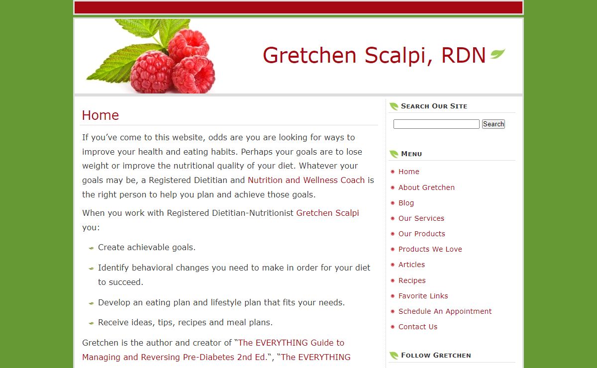 Diet, nutrition and healthy eating advice from Gretchen Scalpi.