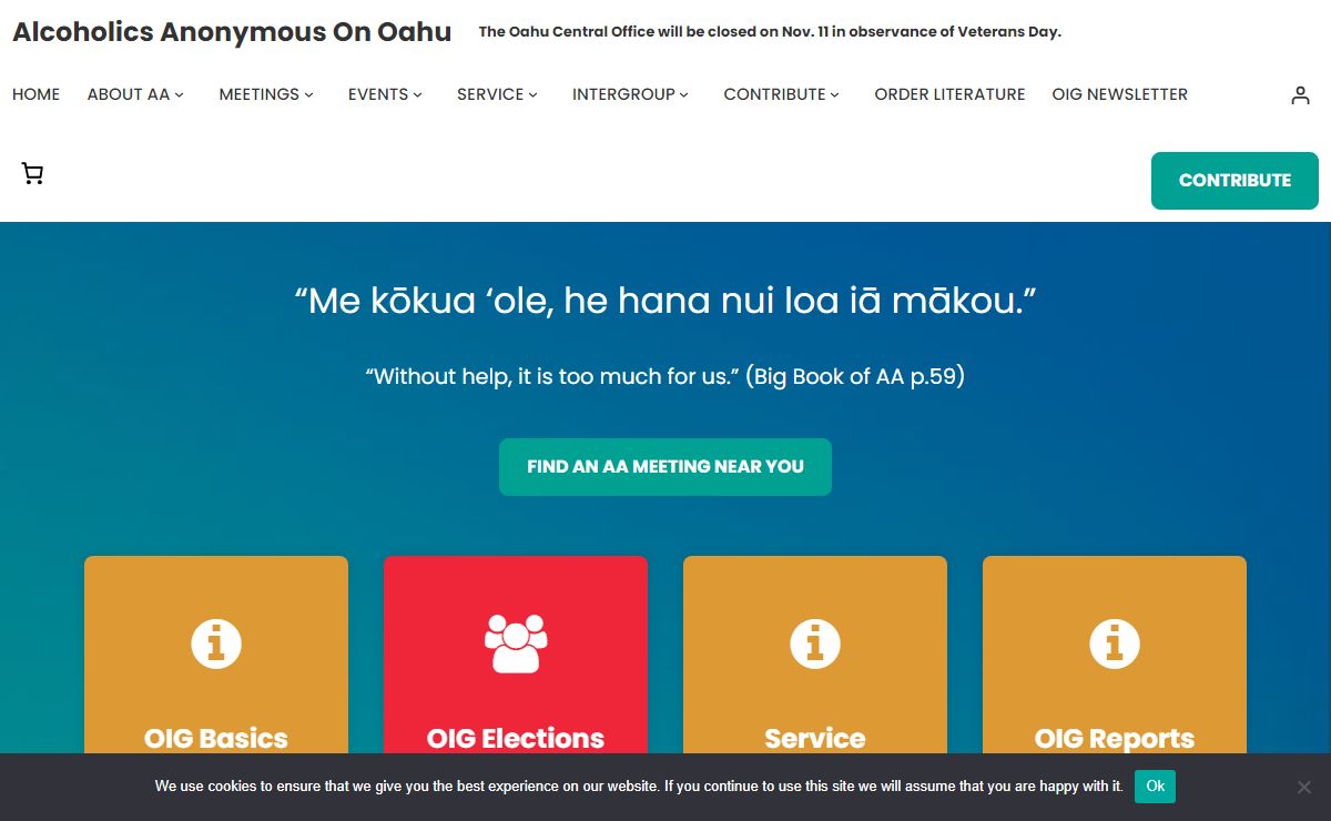 Alcoholics Anonymous on Oahu – The Oahu Central Office will be closed on Nov. 11 in observance of Veterans Day.