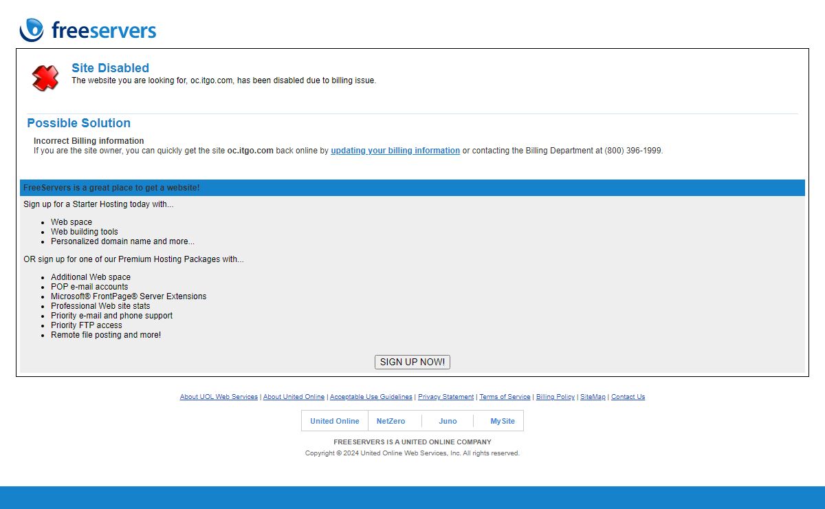 Site Disabled - FreeServers
