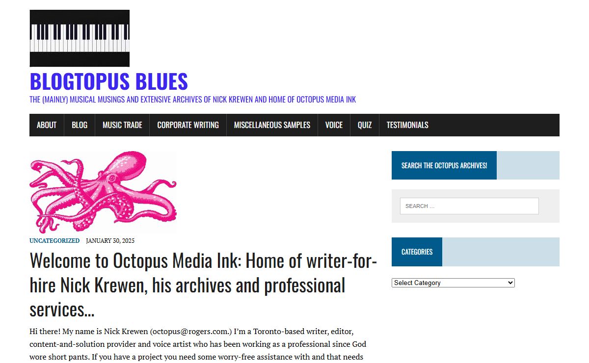 Blogtopus Blues - The (mainly) musical musings and extensive archives of Nick Krewen and home of Octopus Media Ink
