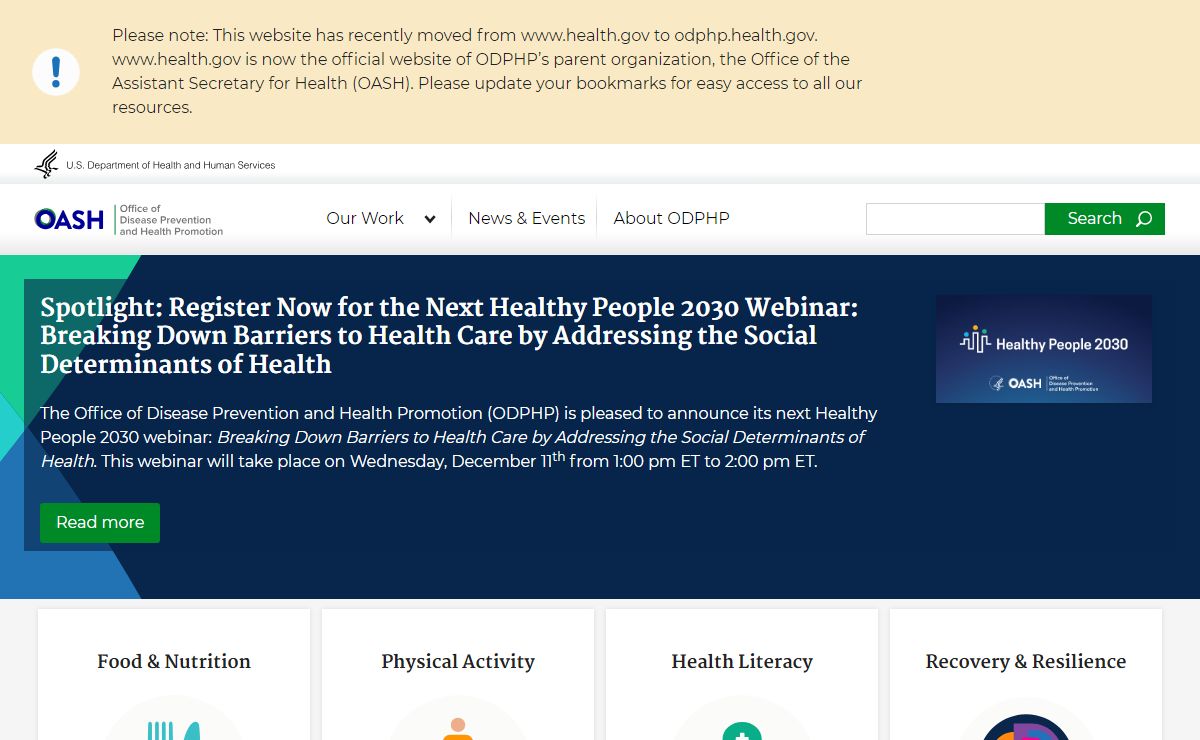 Home of the Office of Disease Prevention and Health Promotion - health.gov