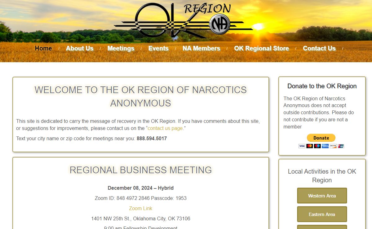 OK Region of Narcotics Anonymous – P.O. Box 1647 Owasso, Ok. 74055