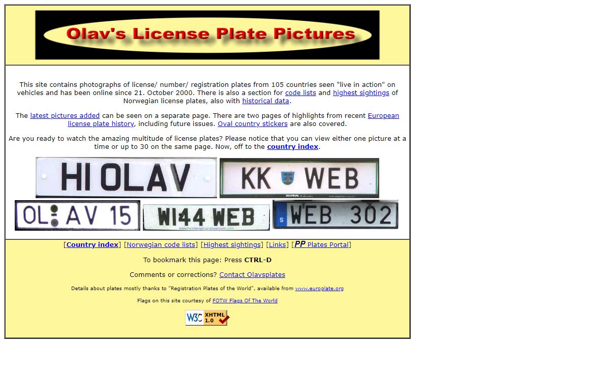 Olav's License Plate Pictures - Number Plate Photos