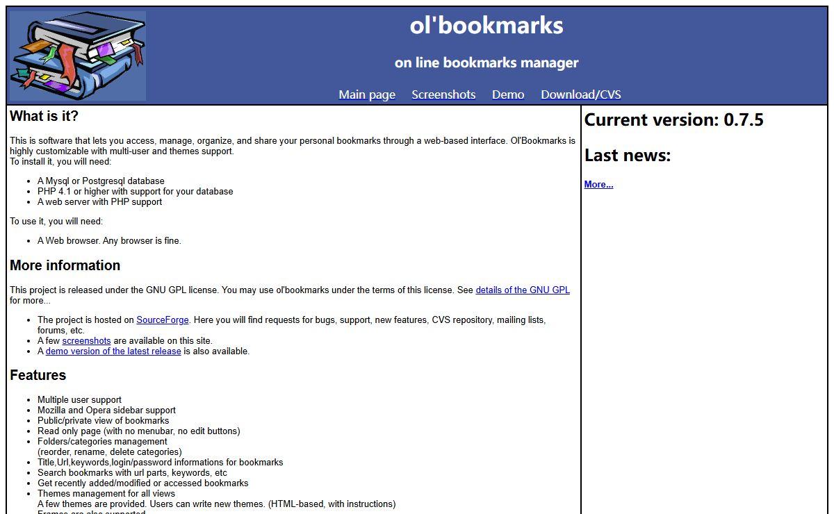 ol'bookmarks - on-line bookmarks manager