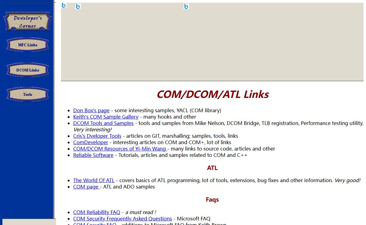 Developer's Corner - C++,MFC,DCOM,samples,links,tools