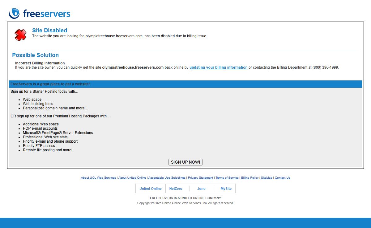 Site Disabled - FreeServers