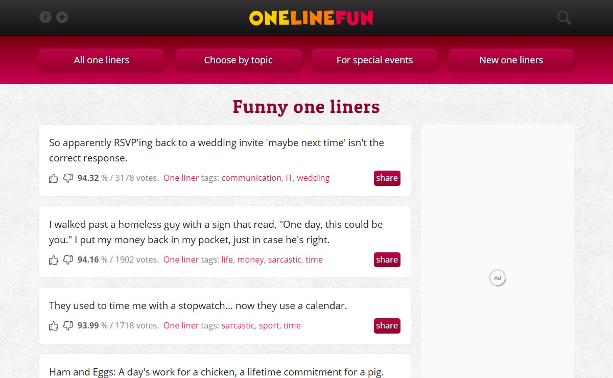 4662 Funny One Liners - Funniest Short Jokes - OneLineFun.com