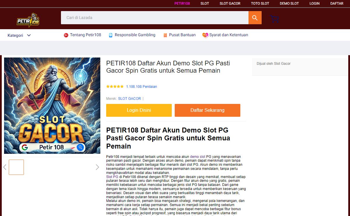 PETIR108 Daftar Akun Demo Slot PG Pasti Gacor Spin Gratis untuk Semua Pemain