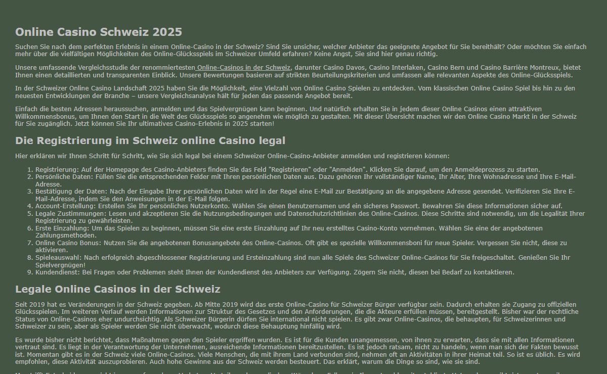 Top Online Casinos Schweiz 2025 - Legal und Sicher spielen!