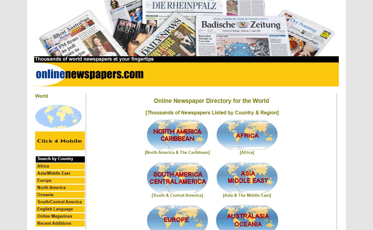 Thousands of Online Newspapers on the Web : World Newspaper Directory : Listed on OnlineNewspapers.com