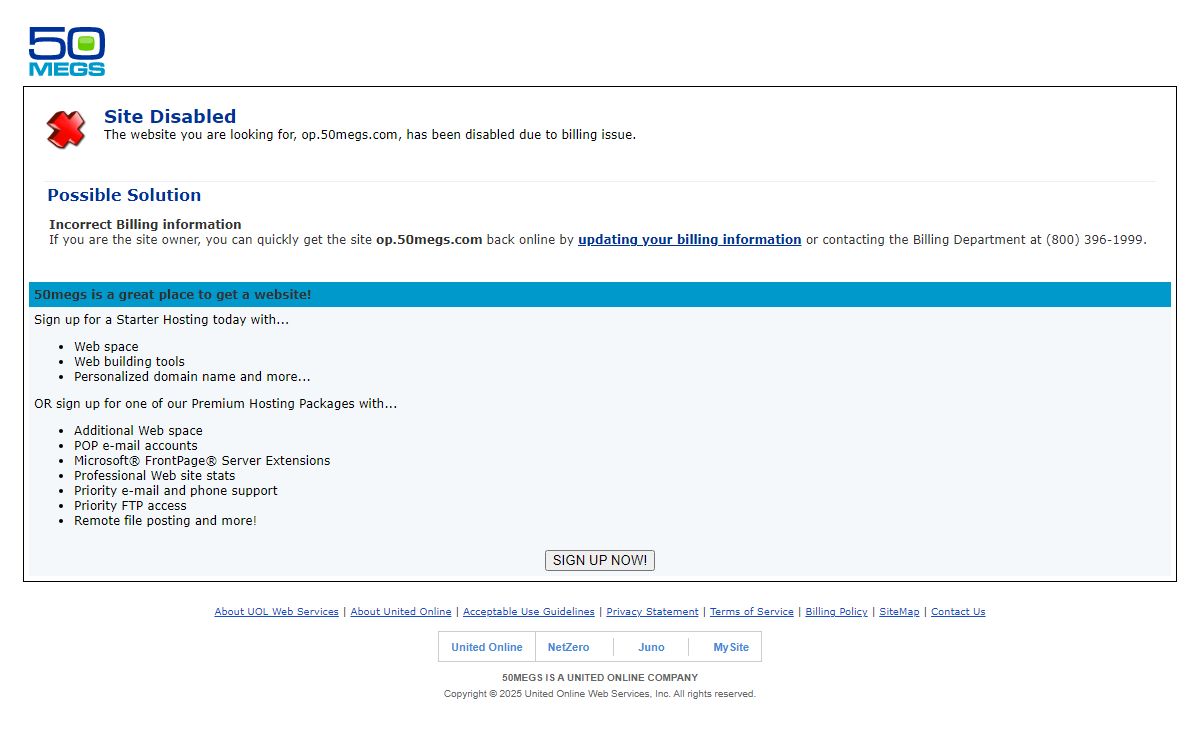 Site Disabled - 50megs