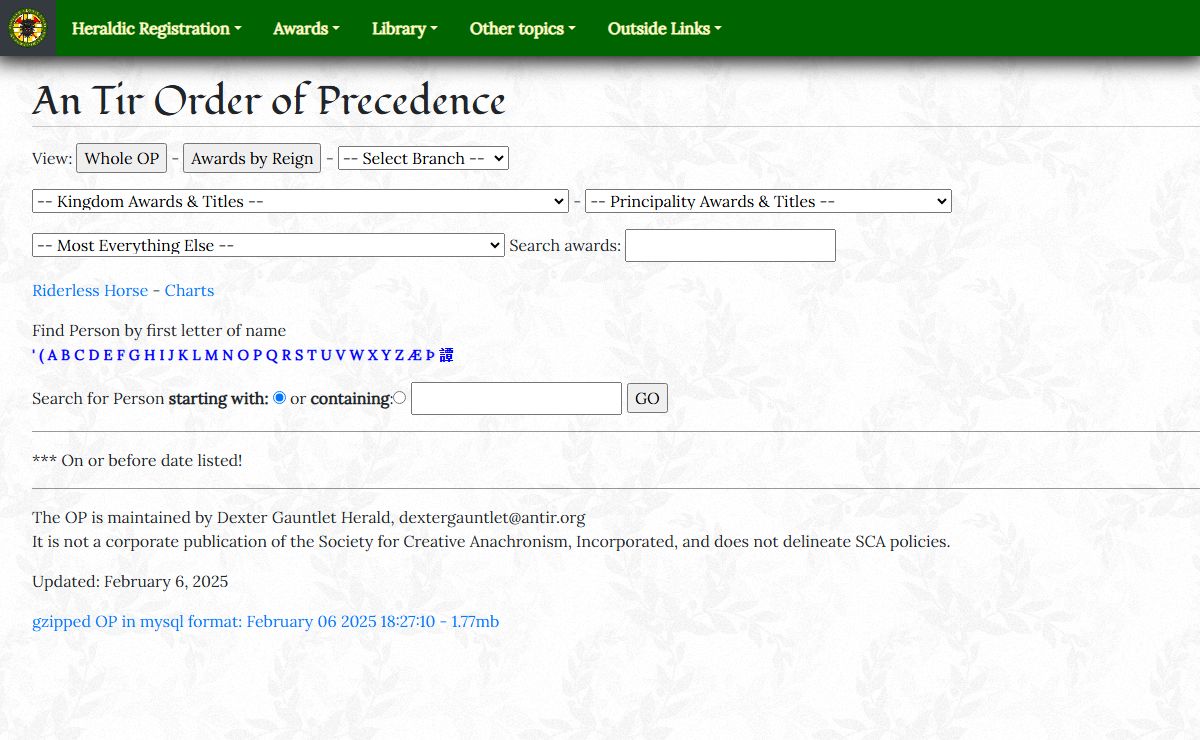 An Tir Order of Precedence