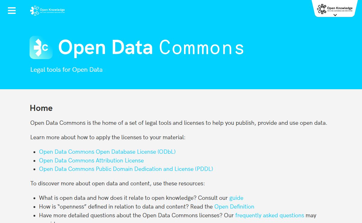 Home — Open Data Commons: legal tools for open data