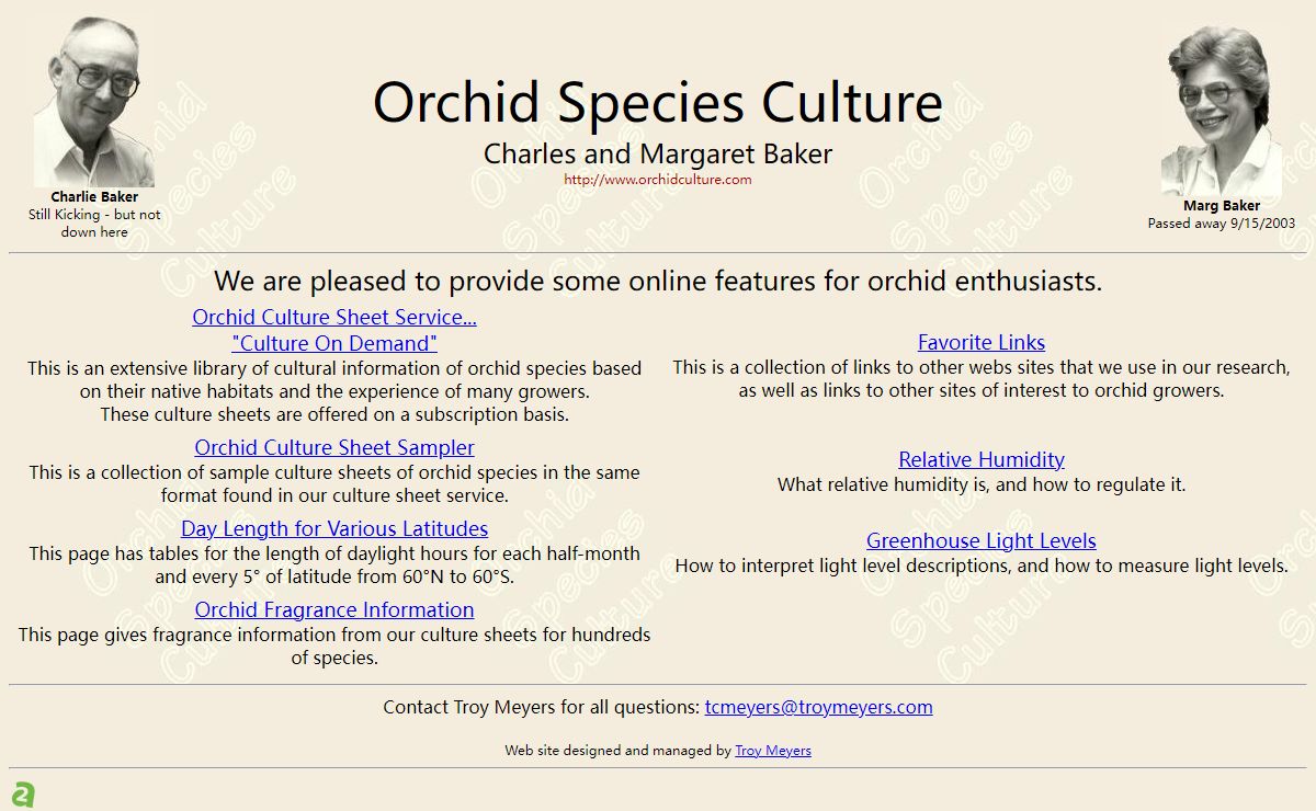 Orchid Culture -- Charles and Margaret Baker