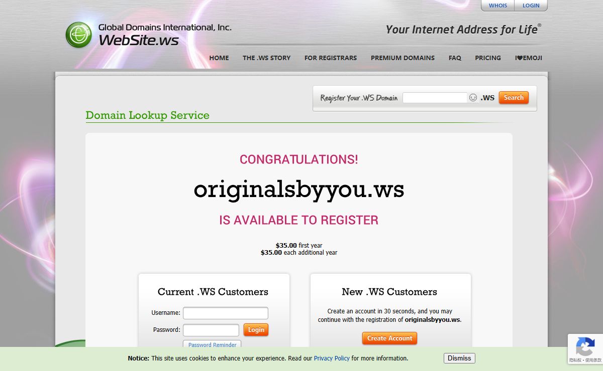 WEBSITE.WS - Your Internet Address For Life™