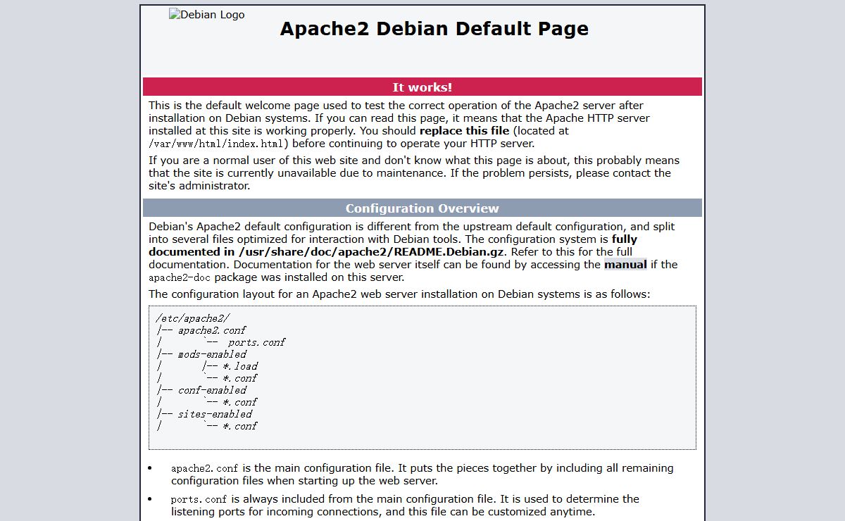 Apache2 Debian Default Page: It works
