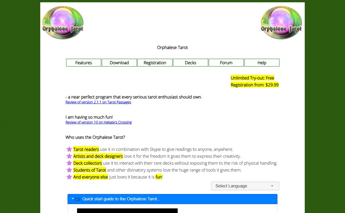 Free trial Tarot software with special benefits to Tarot professionals and deck collectors. Totally customizable Tarot program!