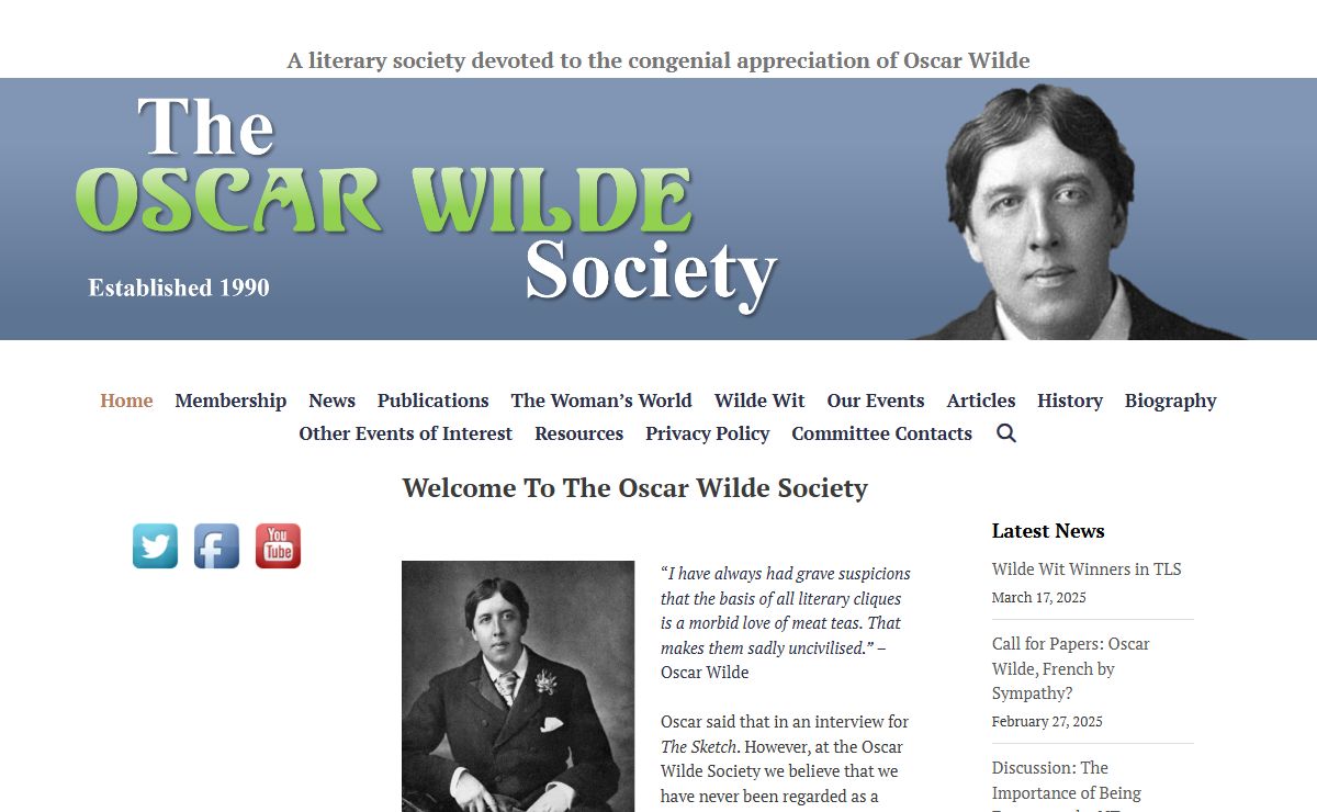 Welcome to the Oscar Wilde Society - The Oscar Wilde Society