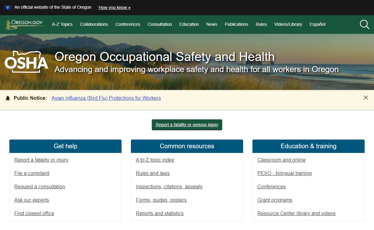 Oregon Occupational Safety and Health : Oregon OSHA Home : State of Oregon